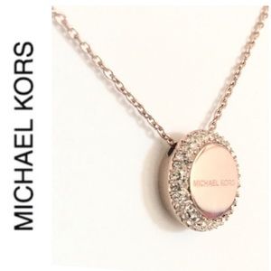 NWT In Box authentic MK rosegold pave logo pendant